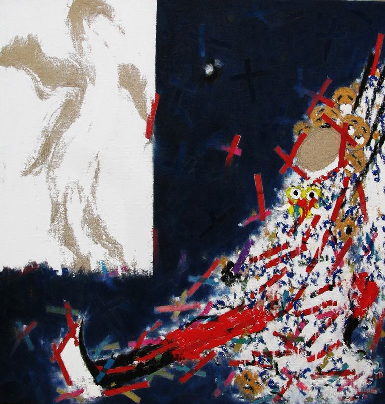 张利军 《极地猜想之一》布面油彩 和彩条100x100cm 2013