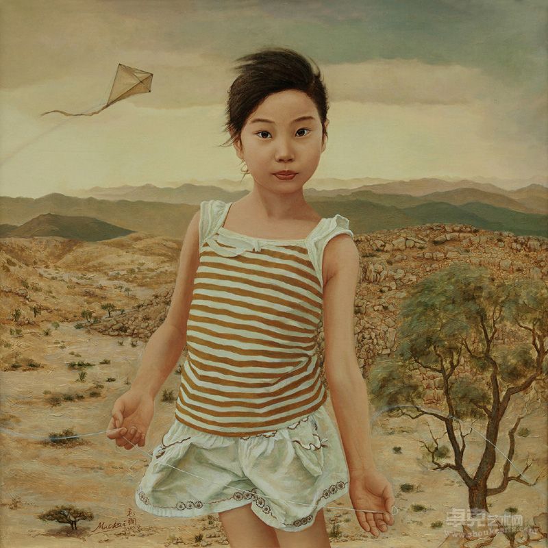 毛锎《风中的筝》2010年100x100cm
