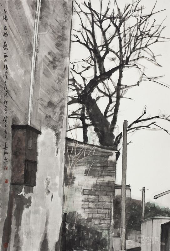古墙老树 100×69cm  纸本设色 2013
