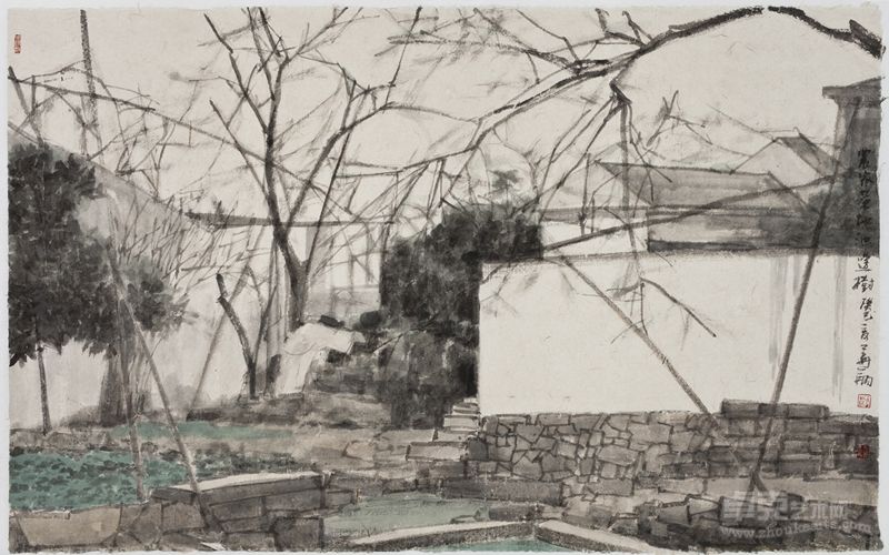 农家菜地池边树 75×120cm  纸本设色 2013