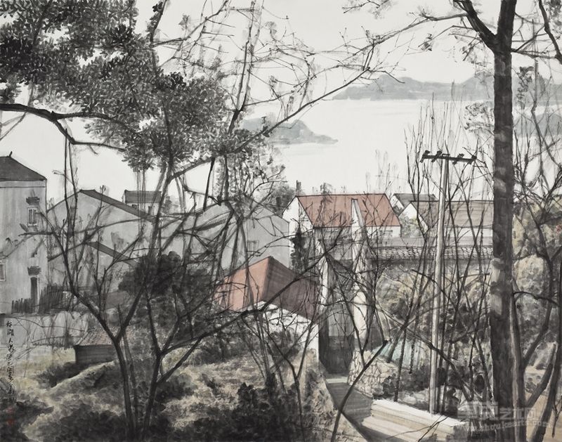 太湖人家 144×180cm  纸本设色 2013