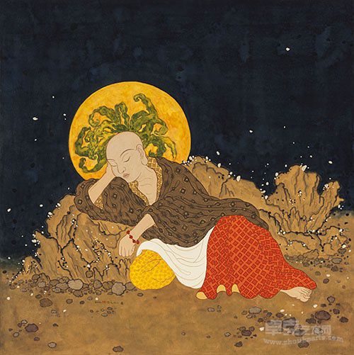 任男珍  罗汉100cmx100cm 韩纸设色 2014