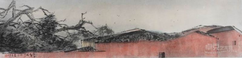 《红屋》, 纸本设色, 26X107cm, 2013