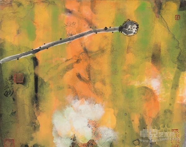 《霧荷(二)》 水墨設色紙本    45x53cm  2011年