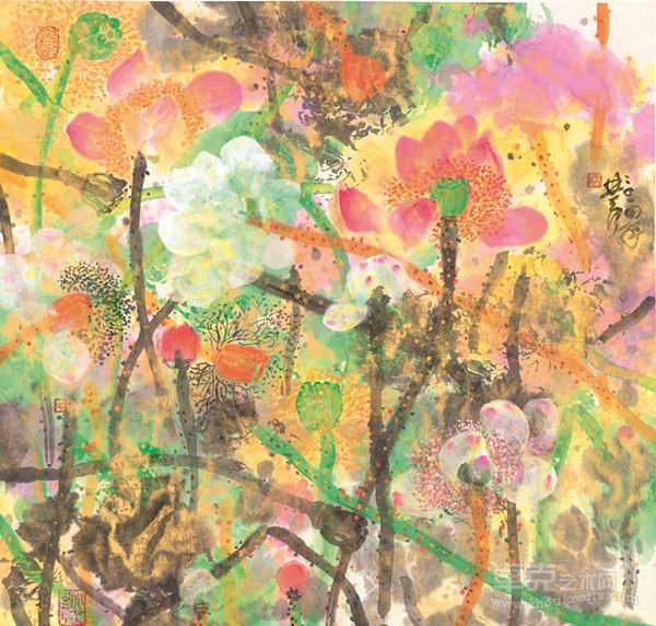 《麗荷》水墨設色紙本    68x68cm  2014年