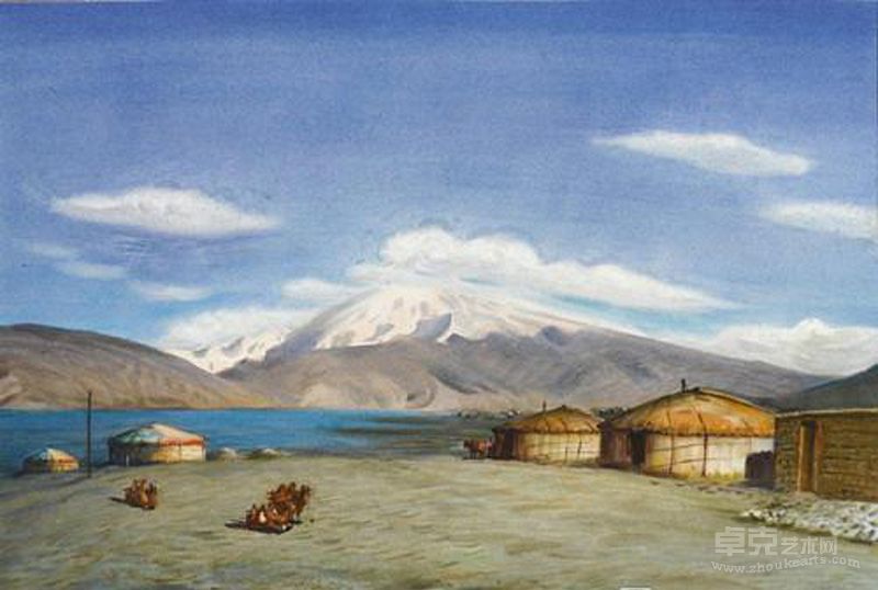 《卡拉库里湖畔》纸本水彩    殷保康 57.5×76cm 2007年