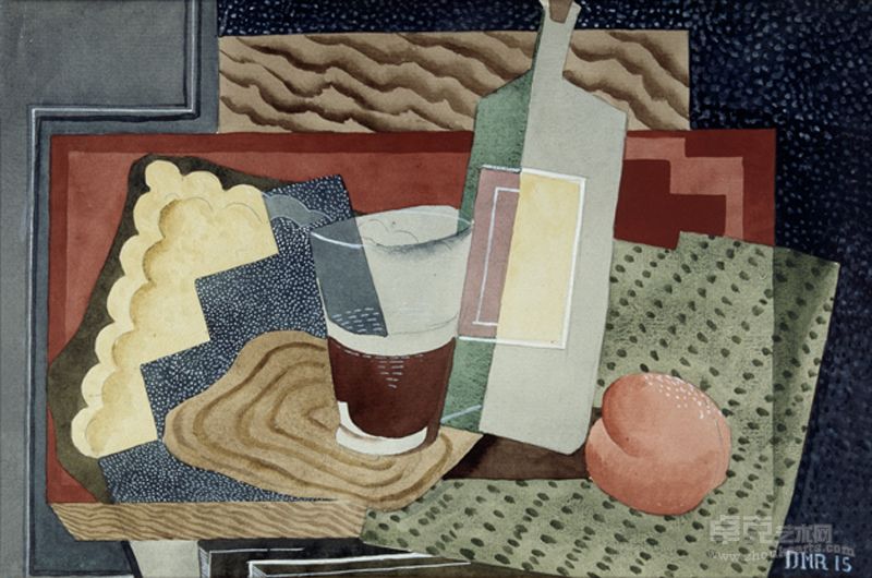 杯瓶静态画 作者：迭戈·里维拉 创作年代：1915 规格：23×34.5cm
