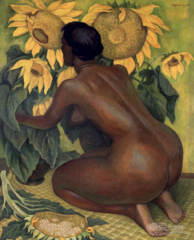 裸体与向日葵 作者：迭戈·里维拉 创作年代：1946 规格：151×120cm