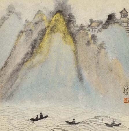 朱雅梅，竟舟，36.2x35.5cm,约1.2平尺,镜心,2014