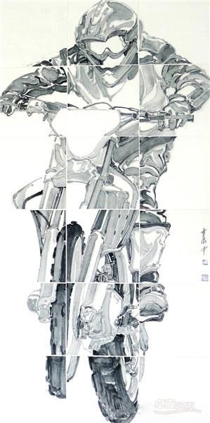 《骊影·单枪匹马》纸本水墨-90×180cm-2012年