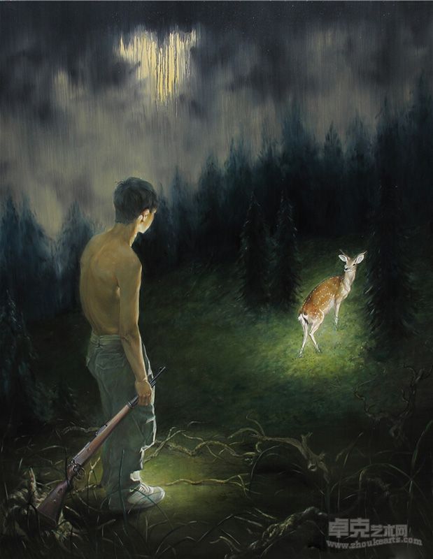 刘小才 追逐着鹿的猎人是看不见山的 120X150cm 布面油画 2014年（银奖作品）