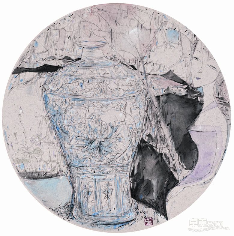 青花梦月  50×50cm  纸本 2012年