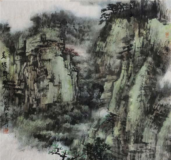 《春绿野秀》  秦岭 68cm×68cm 纸本水墨