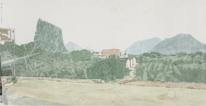 一径青山绿树情，纸本设色，103×201cm，2014