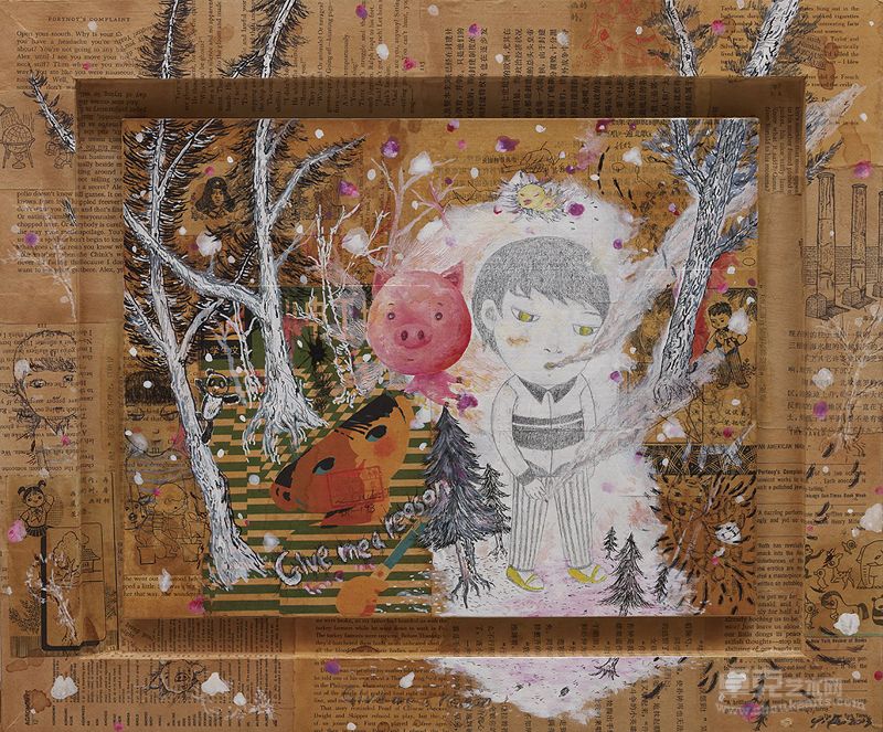 给个理由,41x49cm,mixed media on board,2013