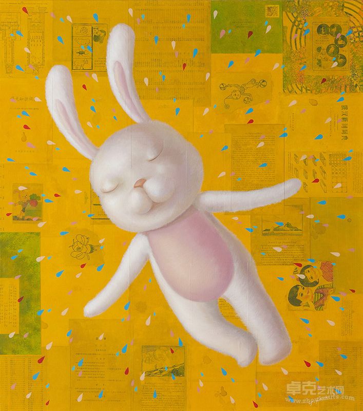 雨中兔,91x81cm,oil & mixed media on canvas,2012