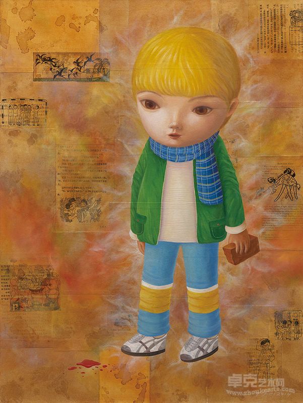 武林高手,80x60cm,oil & collage on canvas,2014
