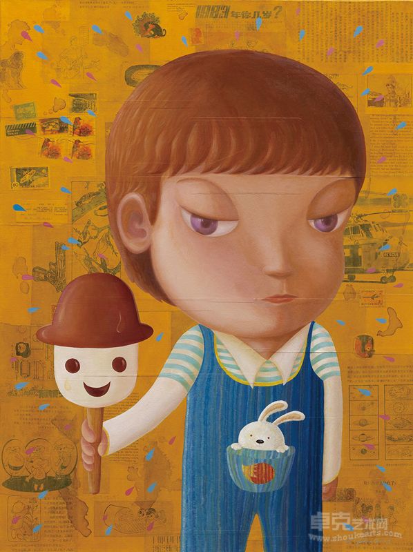 娃娃糕,80x60cm,oil & collage on canvas,2013