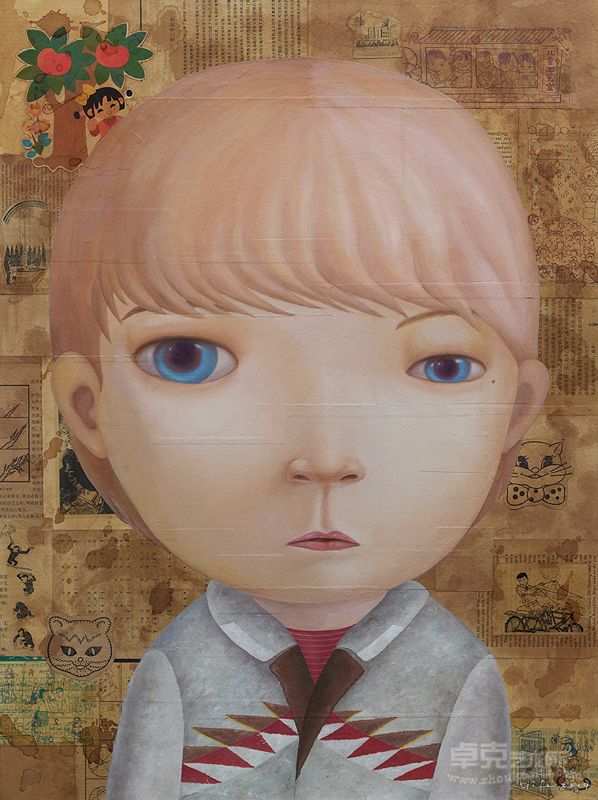麻木,80x60cm,oil & collage on canvas,2014