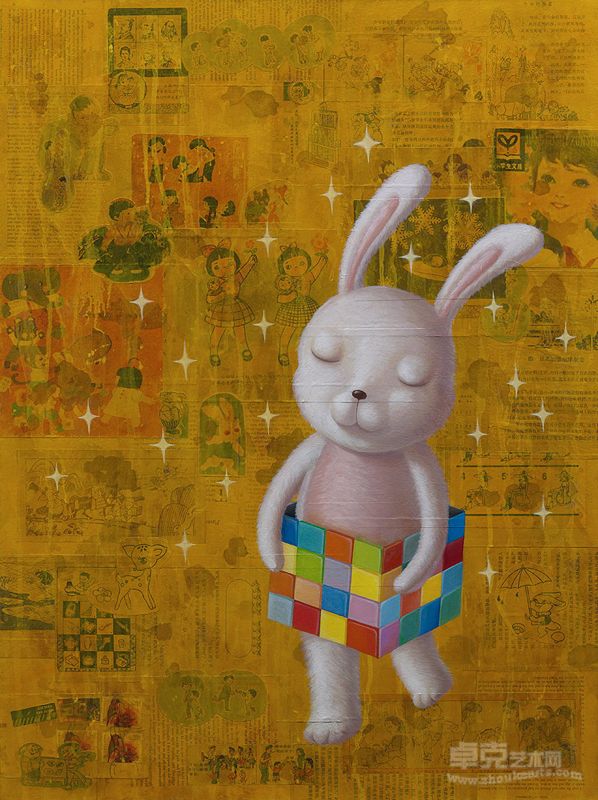 立方体,80x60cm,oil & collage on canvas,2014