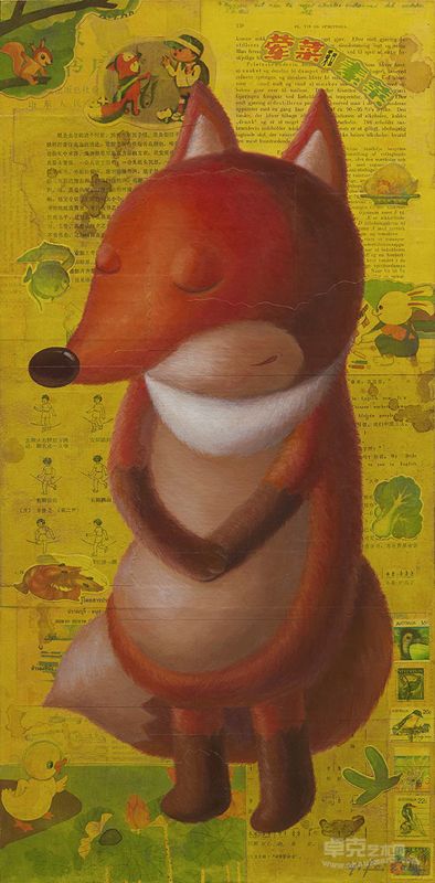荤菜与素菜,61x30cm,oil & collage on canvas,2013