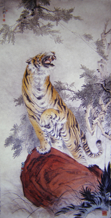 虽然虎画是通俗题材的作品,但光元鲲却画得不俗,相当雅致,画风清郁.