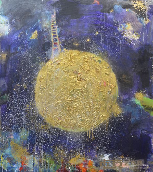 《月亮、太阳 Moon & Sun》板上油画 Mixed media on panel 137x121cm 2014
