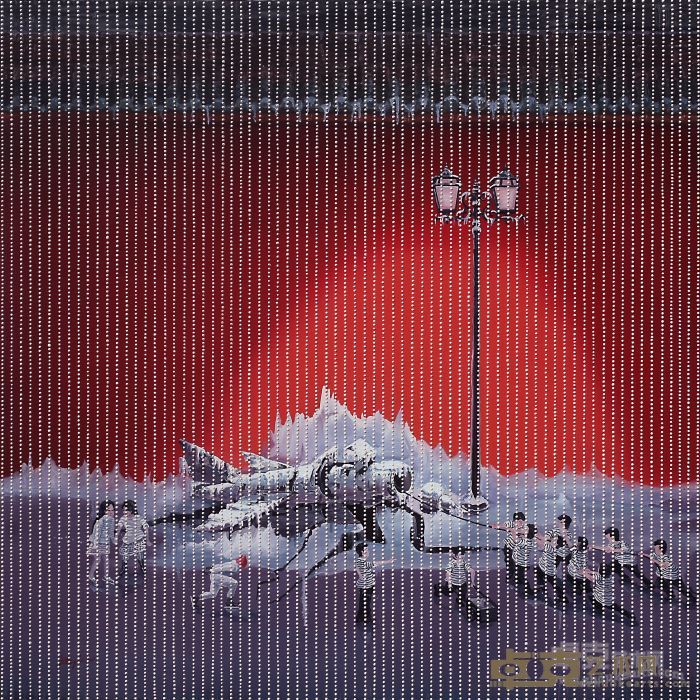 红墙孤灯 110x110cm 布上油画 2015