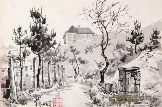 庐山老别墅 / 水墨纸本 / 24X35.5cm / 1946年
