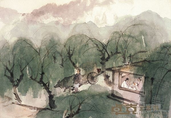 傅抱石 王维《渭城曲》诗意图　1940年代