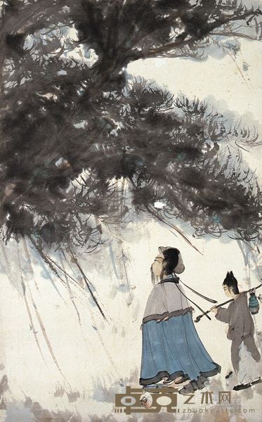 傅抱石 渊明携酒图　1940年代