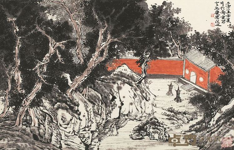 孔庆忠《古木禅院》45×69cm纸本设色2015年