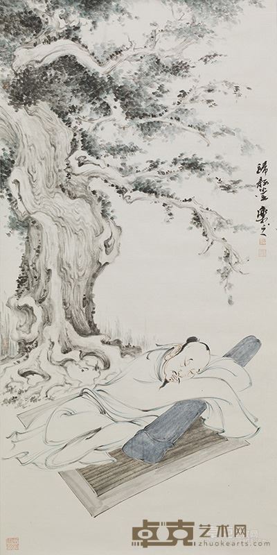 方向乐《抱琴不鼓独静卧》138×69.5cm纸本设色2014