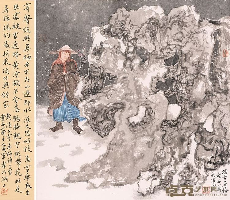 成军  踏雪寻梅 35×38cm 纸本设色