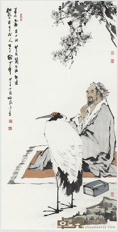《鹤寿图》136x68 纸本水墨 2014年