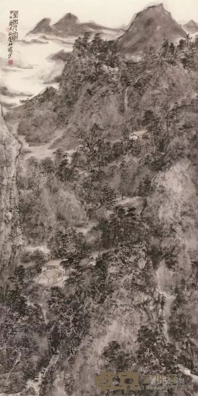 林峤  蜀山人家 132cm×68cm 中国画