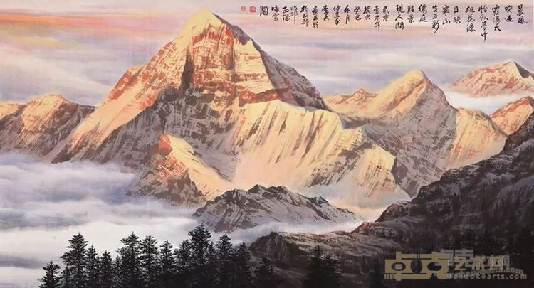 李兵  晨风吹过霞满天 97cm×180cm 中国画
