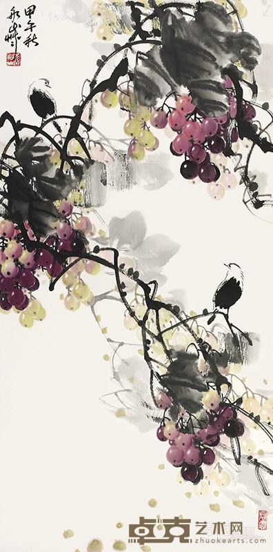 周船山 国画《硕果图》 99X49cm