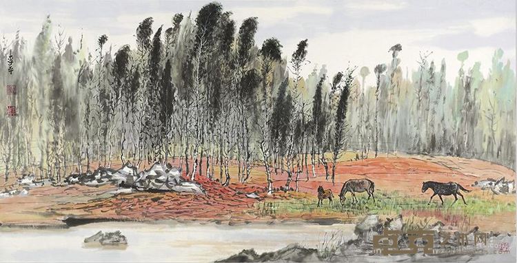 李平 国画 《红土地.林间清风》  137X70cm