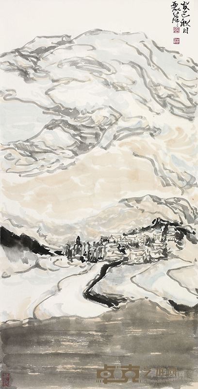 蒋丽萍 国画 《归山行图》100X50cm