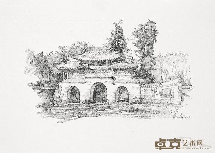 蒋凌 《归化寺》38.5X27cm（昆明组图系列）速写 2015年