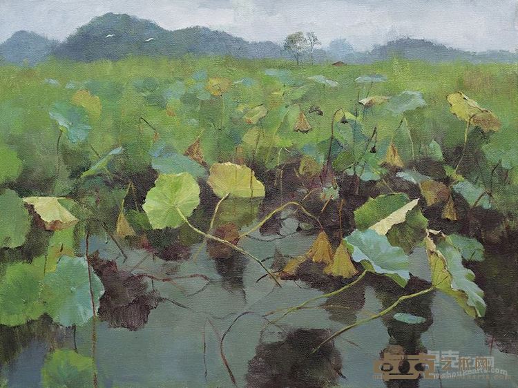 杜龙琪 油画《秋雨荷塘》 80X60cm