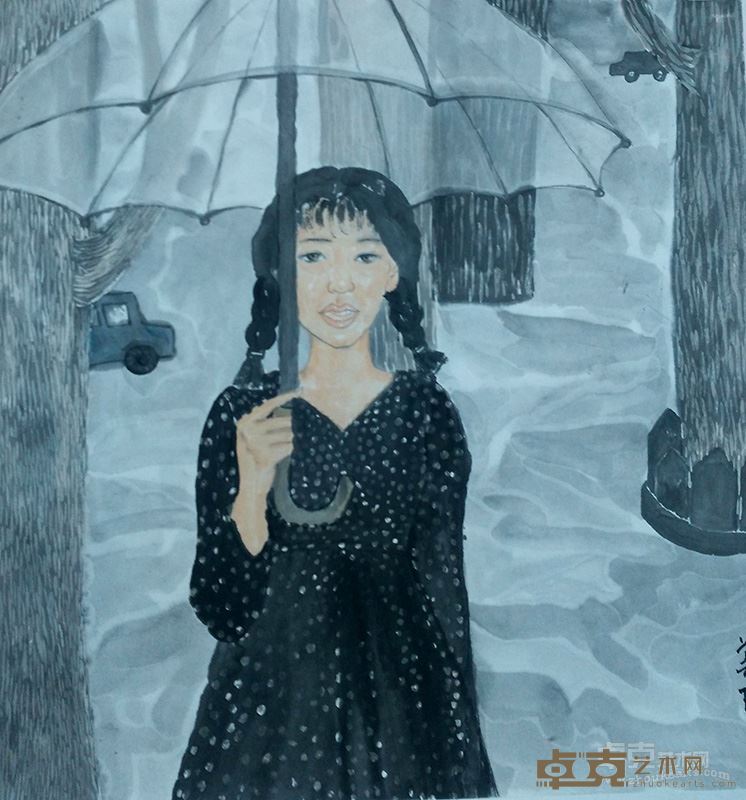 曾美玲 《下雨天》68x68cm 纸本2014