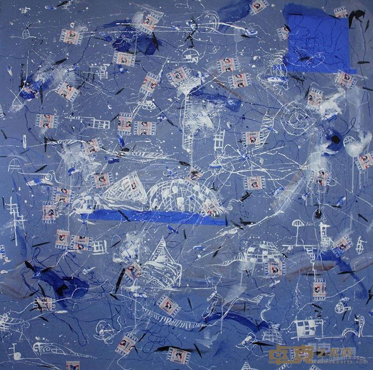 汪庆 《关于蓝色的记忆二》 布面油画  60×180cm