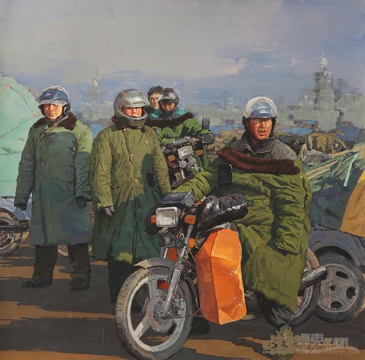 陆庆龙《的哥》纸面水粉 150X150Ccm 2015