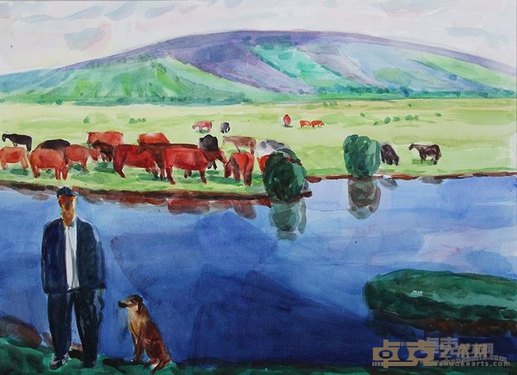 李星《湖畔老人》水彩画 78x108cm 2015年（指定）