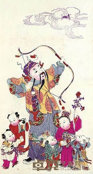 清末至民国初彩色张仙送子木刻年画