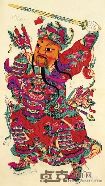 清末民初 彩色门神木刻年画