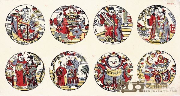 清末民初　彩色“满载而归,和气志祥”等图木刻年画