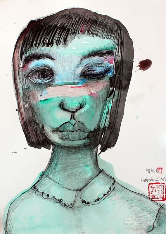 初秋_36×26cm_康颂阿诗手工水彩纸,丙烯,墨汁,铅笔_2014